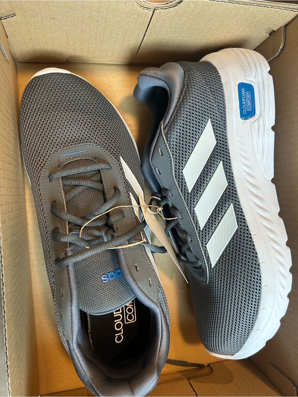 adidas Men's Grey Mesh Athletic Shoes with White Stripes